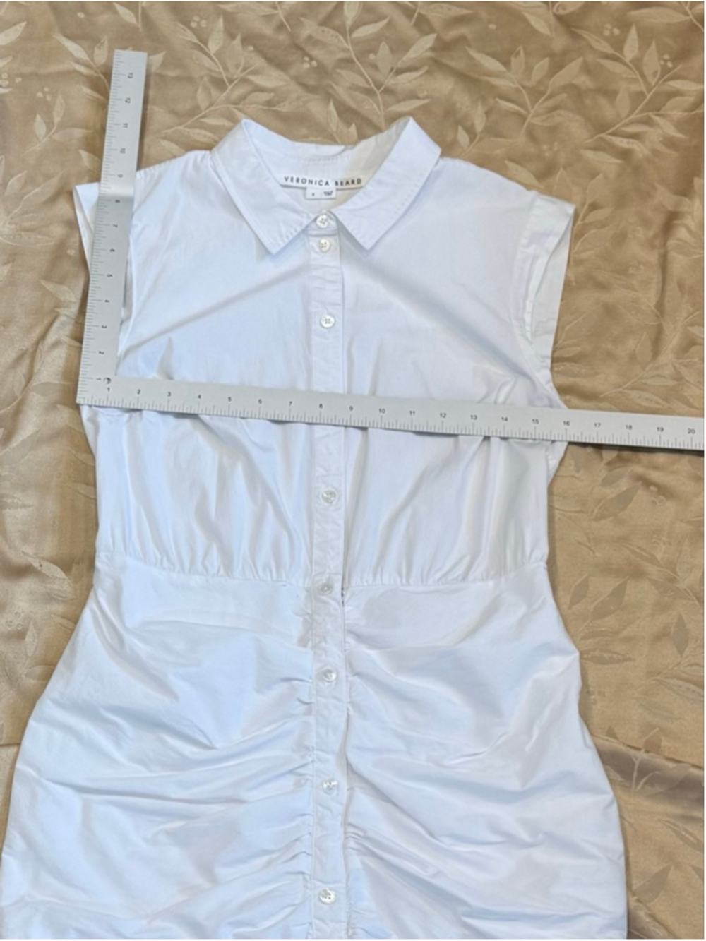 Veronica Beard Ruched Shirt Dress with Ruffle Hem, Off White - Picture 6 of 8